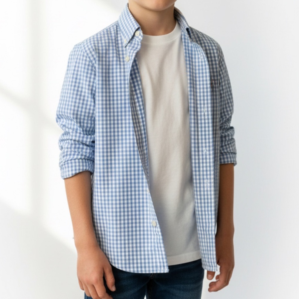 Brooks Brothers Fleece Blue Gingham Long Sleeve Button Front Shirt | Size XS